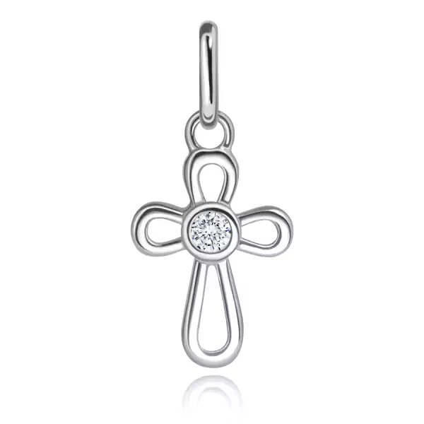 Kereszt fehér aranyból - összekapcsolt csomó cirkónia középpel