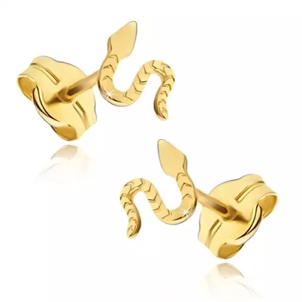 14K arany fülbevaló kígyó barázdált felülettel, stekkeres rögzítéssel