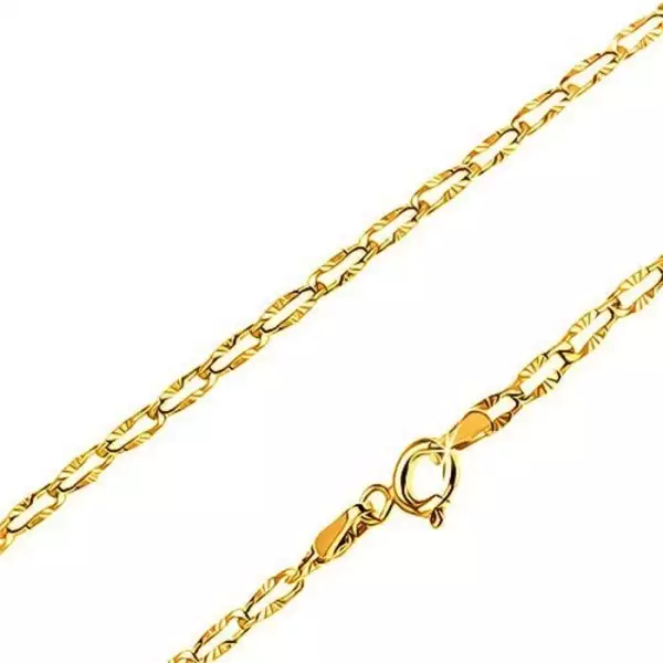 Nyaklánc 14K sárga aranyból - hosszúkás elemek, sugaras bevágások, 500 mm