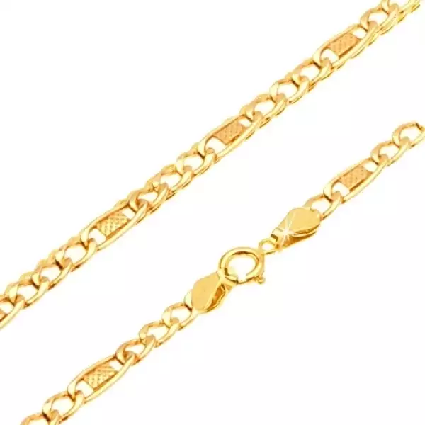 Nyaklánc 14K sárga aranyból - lapos szemek, egy rácsos rész, 500 mm