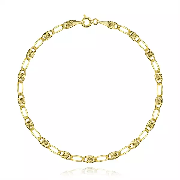 Karkötő 14K sárga aranyból - hosszabb vékony szemek, sugaras bevágások, 190 mm