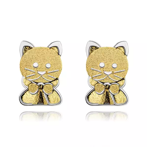 14K arany fülbevaló kéttónusú macska masnival