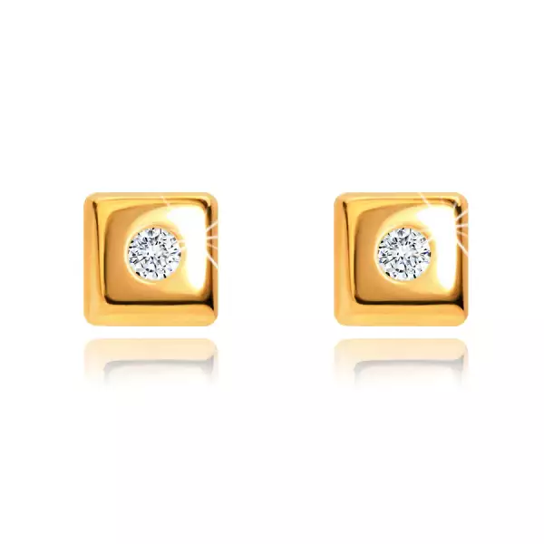 585 arany fülbevaló fényes négyzetekkel, közepén apró átlátszó cirkóniával