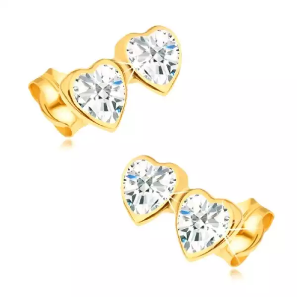 14K arany fülbevaló szívvel és átlátszó cirkóniákkal