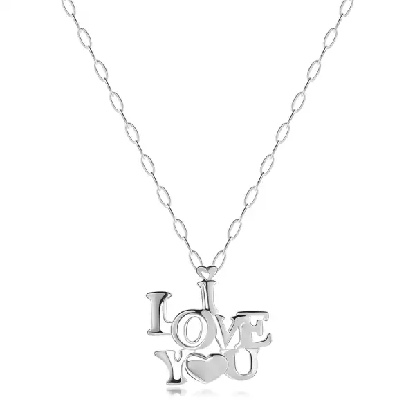 Nyakék - szerelmes felirat szívvel, ovális szemű lánc, 925 ezüst