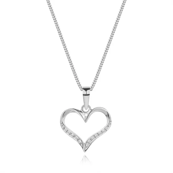 Nyakék - lánc és aszimetrikus szív körvonal, átlátszó cirkóniák, 925 ezüst