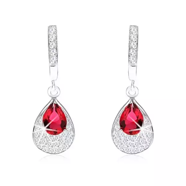 Fülbevaló 925 ezüstből, medál piros-rózsaszín cirkóniával, átlátszó kövel
