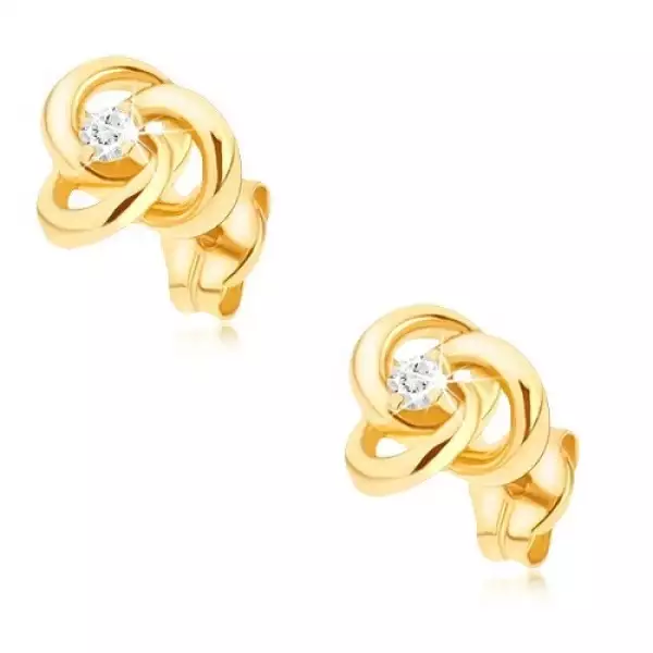 9K arany fülbevaló csomó összefont gyűrűkkel és cirkóniával