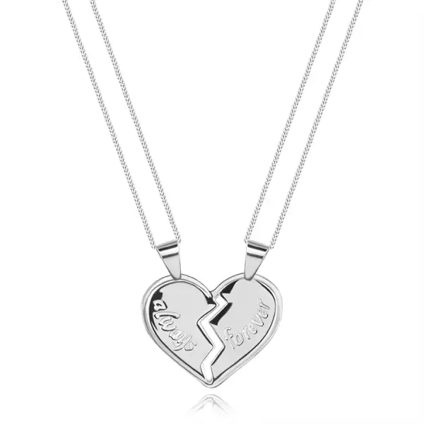 Nyakék 925 ezüstből, kettős medál - megtört szív, 