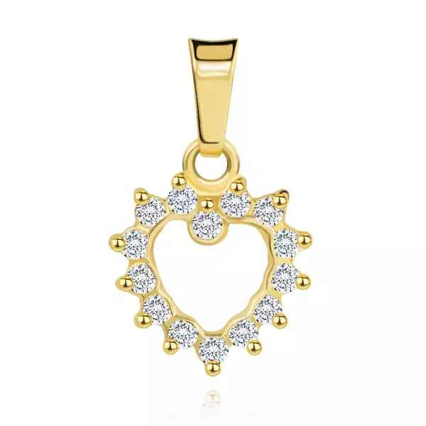 Csillogó 375 arany medál - egyenletes, cirkóniás szív kontúr