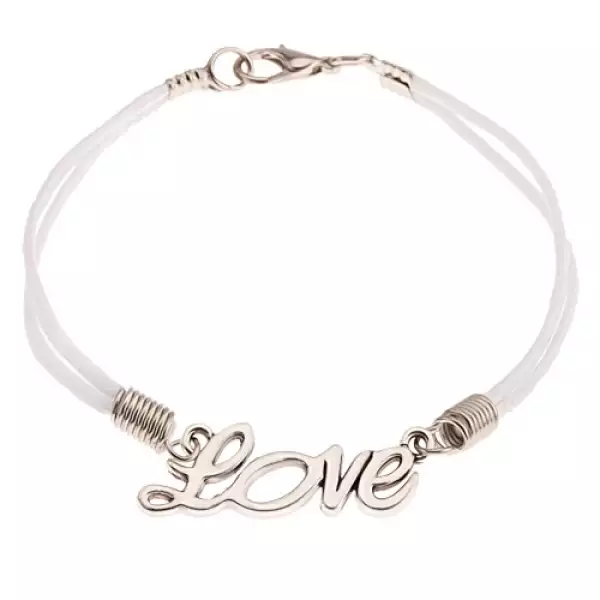 Fehér zsinóros karkötő, dísz 