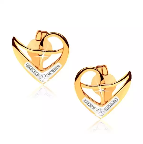 9K arany fülbevaló aszimmetrikus szívvel és gravírozott mintával
