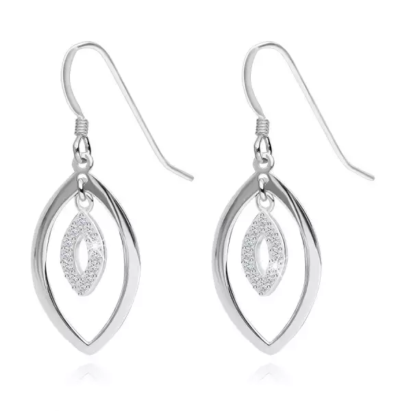 925 ezüst fülbevaló afrikai horgokon, két ovális körvonal, átlátszó cirkónia