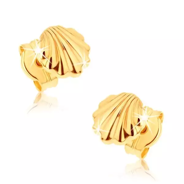 Kagyló alakú 9K arany fülbevaló fényes felülettel