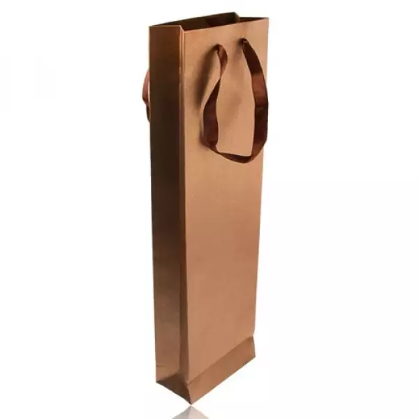 Hosszúkás táska bronz színben, csillámok barna szalag
