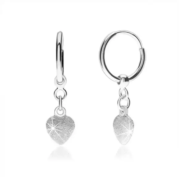 Kerek 925 ezüst fülbevaló, függő csillogó szív, magasfény