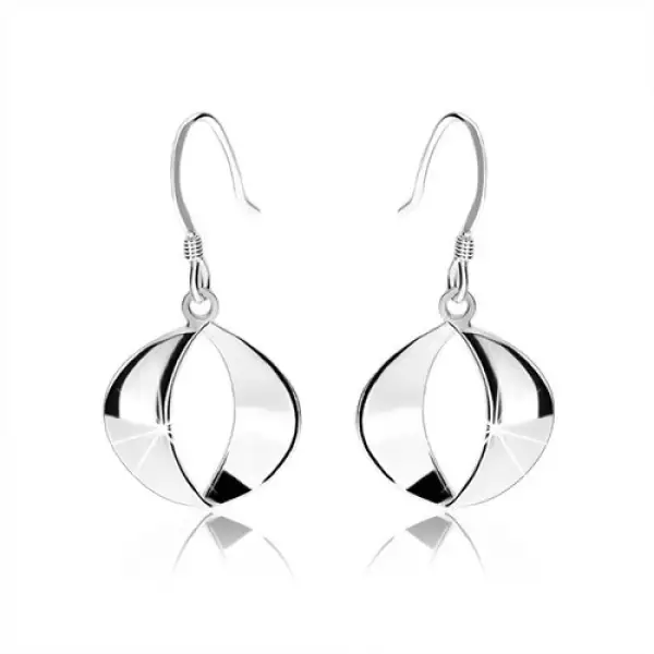 Tükörfényű 925 ezüst fülbevaló, lapos domború félkör, afrikai horog