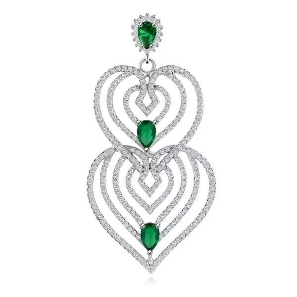Medál 925 ezüstből, szív körvonalak filigránnal, átlátszó és zöld cirkóniák