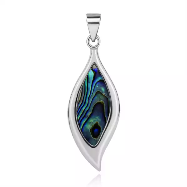 Medál - 925 ezüst, levél Paua kagylóval, tükörfényes keret