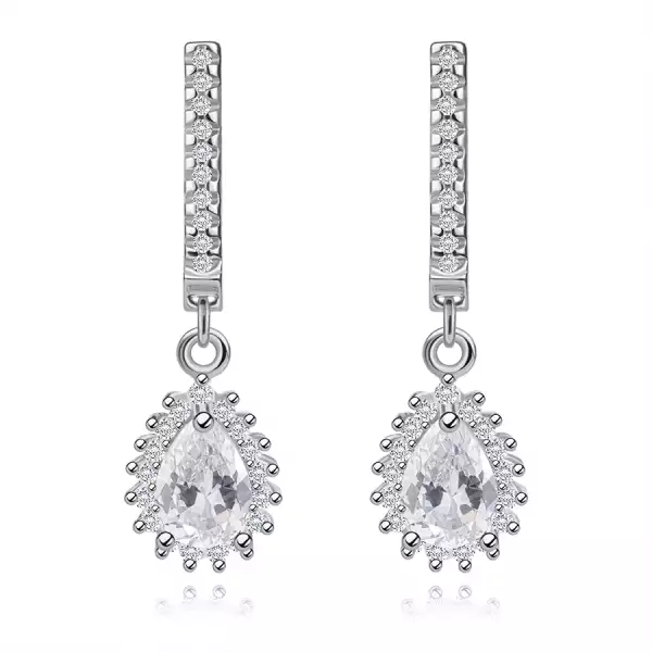 Fülbevaló 925 ezüstből, csiszolt cirkónia könnycsepp alakban, ródiumozott