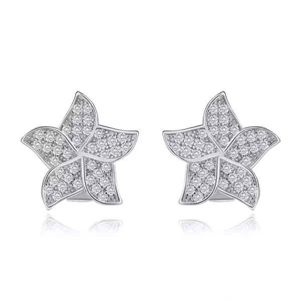 Csillogó fülbevaló 925 ezüstből, átlátszó cirkóniás virág, ródiumozott