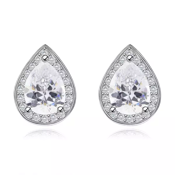 Fülbevaló 925 ezüstből, átlátszó cirkóniás könnycsepp csillogó keretben, ródiumozott