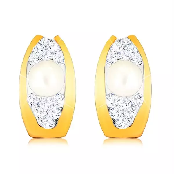 9K arany fülbevaló Swarovski kristályokkal és tenyésztett gyönggyel