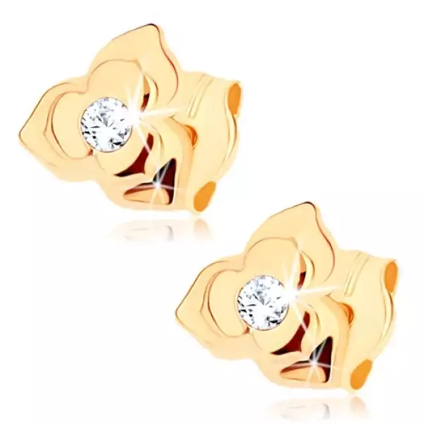  9 karátos arany fülbevaló virág átlátszó cirkóniával és formázott szirmokkal