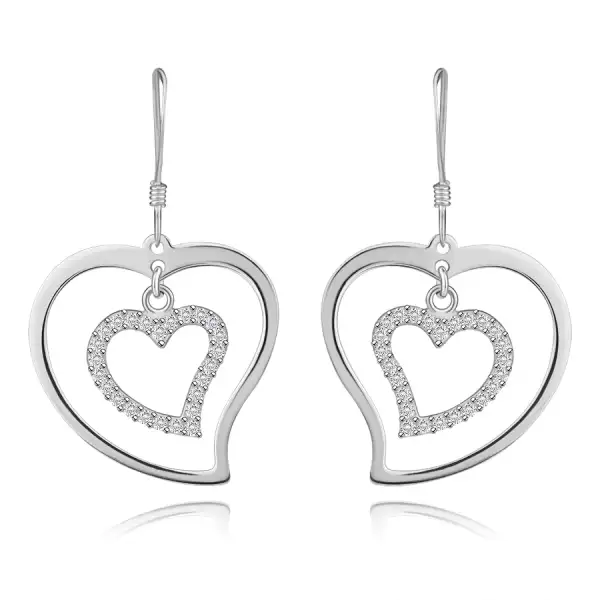 925 ezüst fülbevaló, aszimmetrikus szív kontúr, afrikai horog