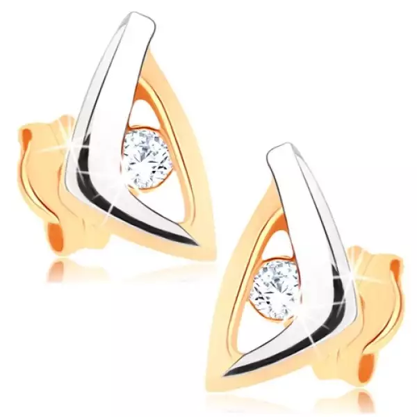 9 karátos arany fülbevaló háromszög alakúra díszítve átlátszó cirkóniával