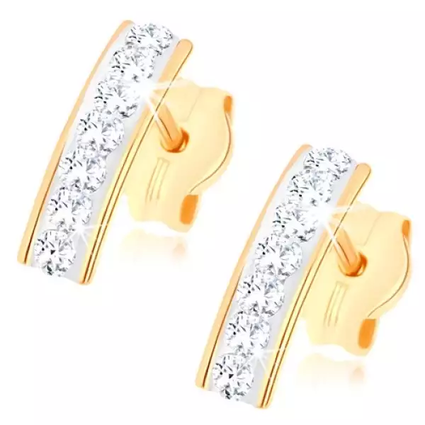 Bedugós fülbevaló 9K sárga aranyból, csillogó sáv Swarovski kristályokkal