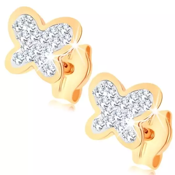 9 karátos pillangós arany fülbevaló átlátszó Swarovski kristályokkal