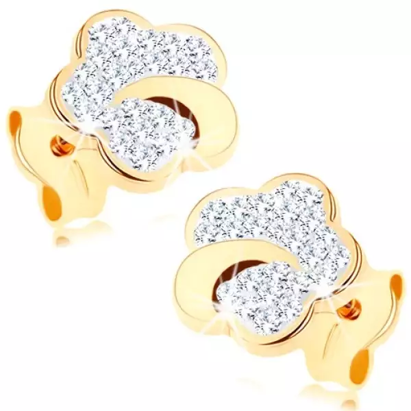 9 karátos arany fülbevaló virág átlátszó Swarovski kristályokkal