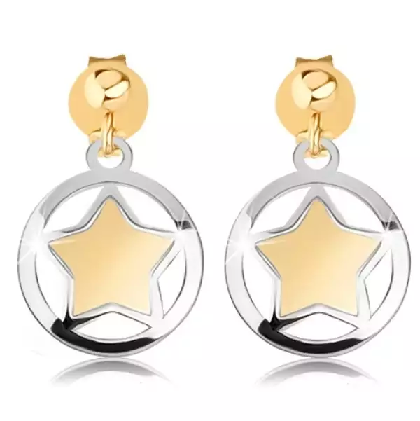9K arany fülbevaló csillaggal fehérarany karikában