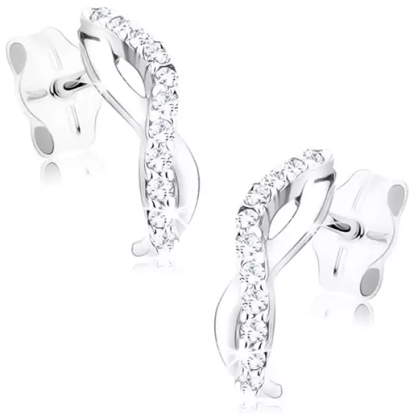 9 karátos arany fülbevaló összefonódó hullámokkal és átlátszó cirkóniákkal