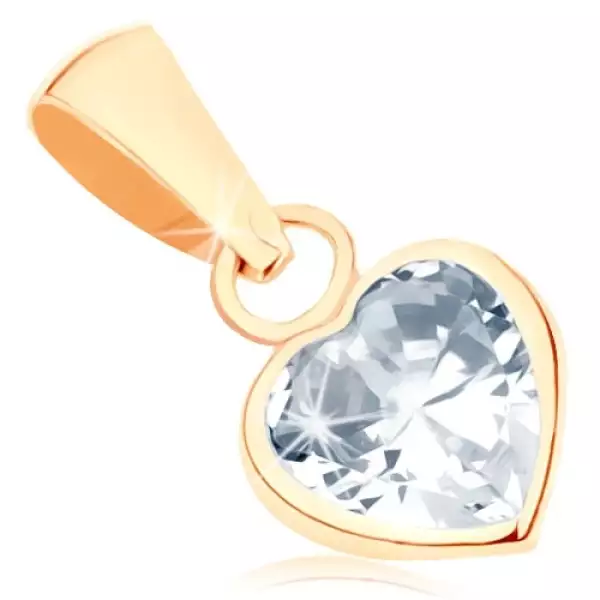 Medál 9K sárga aranyból - átlátszó cirkóniás szívecske, fényes keret