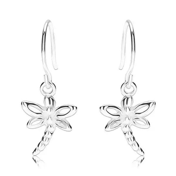 Fülbevaló 925 ezüstből, kicsi repülő szitakötő kivágásokkal a szárnyain