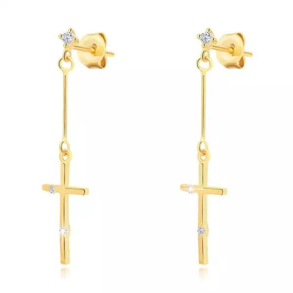 14 karátos arany fülbevaló latin kereszttel és átlátszó cirkóniákkal