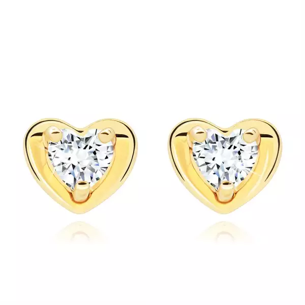 14 karátos arany fülbevaló átlátszó cirkóniával, szív alakú és sima körvonallal