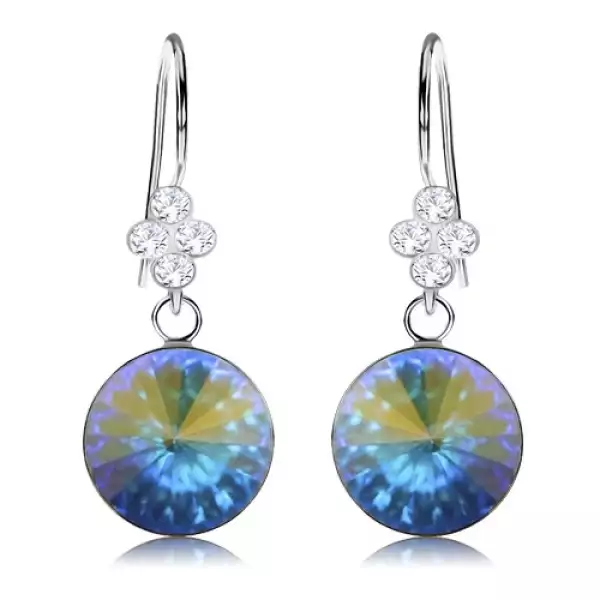 Fülbevaló, 925 ezüst, Swarovski kristály - arany és kék fények, 11 mm