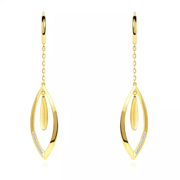 14 karátos arany függő fülbevaló cirkónia csíkkal díszített láncon