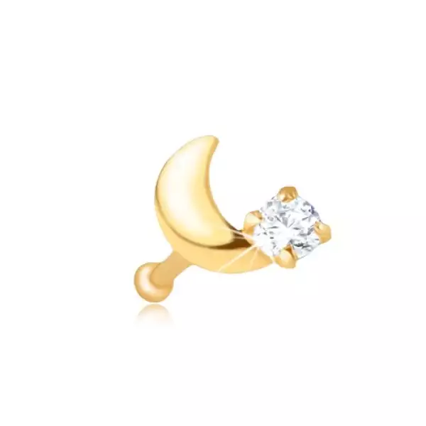 Orrpiercing 14K sárga aranyból - egyenes, félhold, cirkónia