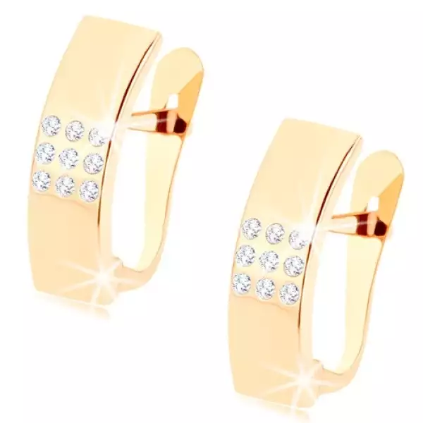 9 karátos arany fülbevaló ív átlátszó cirkóniákkal négyzetben