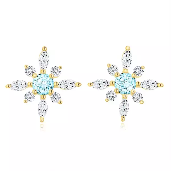 14 karátos sárgaarany fülbevaló virág kerek topázzal és cirkóniákkal