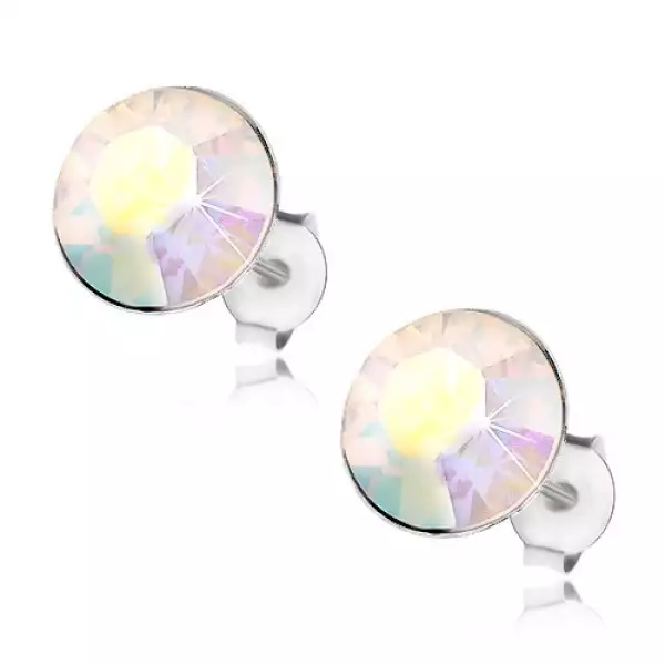 Fülbevaló 925 ezüstből, Swarovski kristály szivárvány árnyalattal, 9 mm