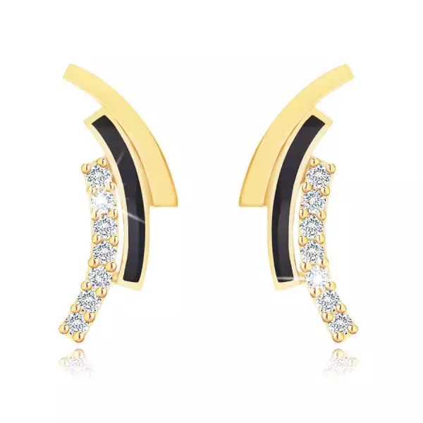 9 karátos arany fülbevalók fekete mázzal és cirkóniákkal