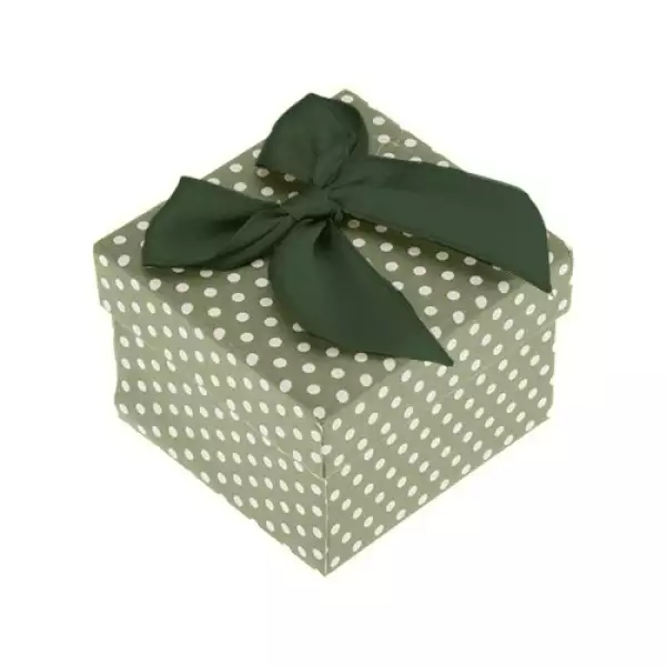 Ajándék doboz gyűrűre vagy fülbevalóra, zöld alapon pöttyök, masni