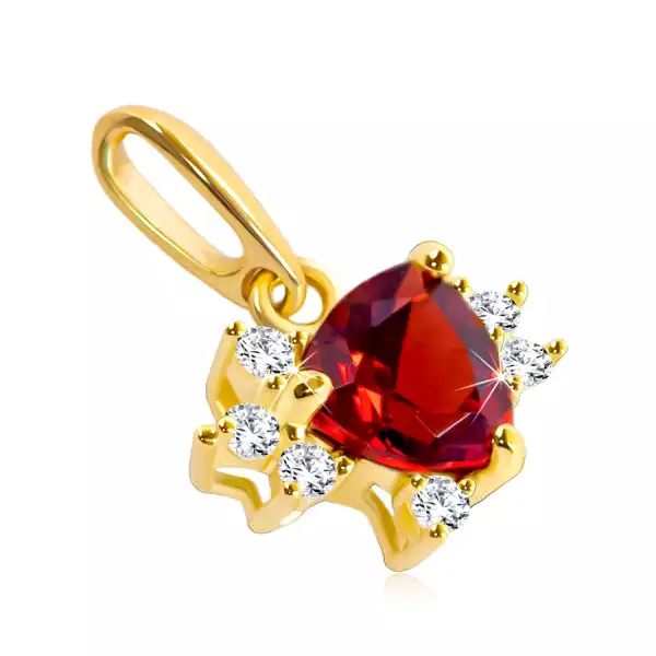 14K arany medál - háromszög alakú gránát átlátszó cirkóniákkal