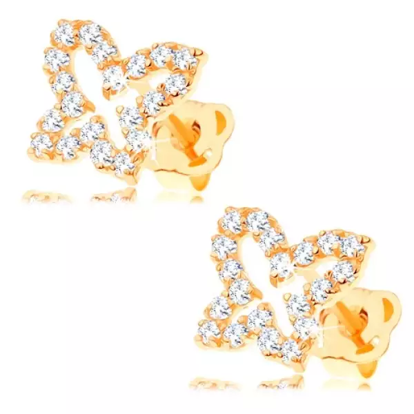 585 arany fülbevaló - pillangó körvonal átlátszó cirkóniákkal kirakva, stekkerek