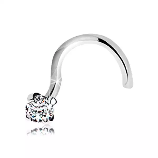 Hajlított orrpiercing 14K fehér aranyból - csillogó átlátszó cirkónia, 2 mm